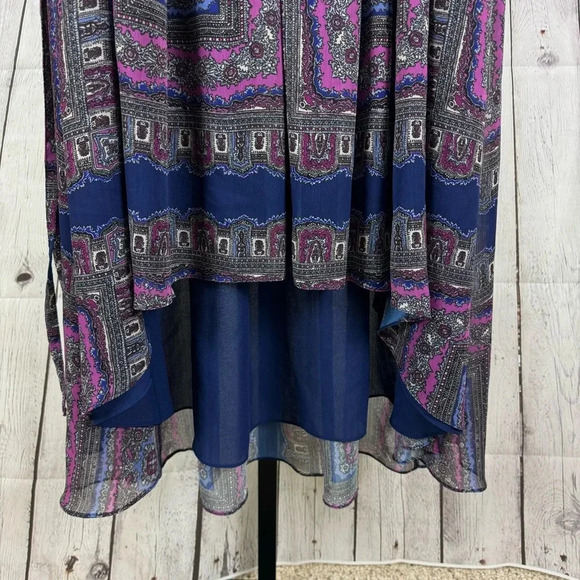 Adrianna Papell Blue and Purple Floral Belted High Low Hemline Dress Size 4 - Picture 9 of 10